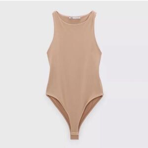 NWT Zara Tan Halterneck Bodysuit Size Small